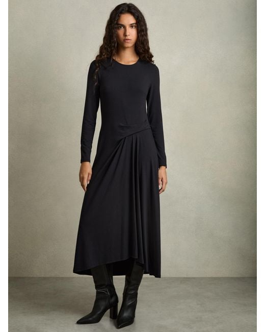 Reiss Blue Ivy - Navy Jersey Draped Midi Dress, Us 0