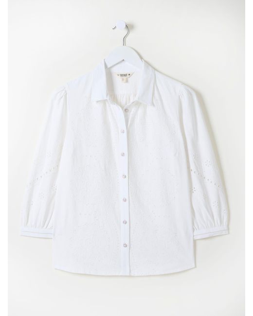 FatFace White Fatface Roxi 100% Cotton Embroidered Shirt