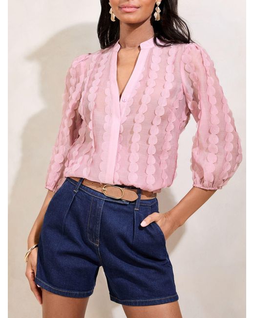 Lipsy Pink 3D Fabric Grandad Collar Short Sleeve Shirt