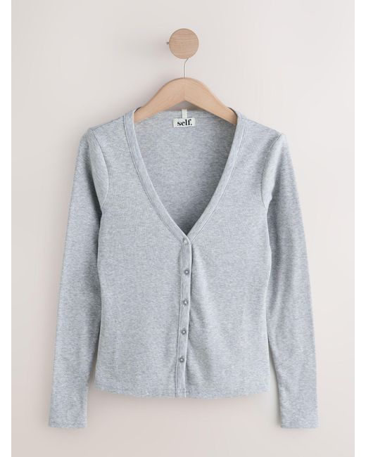 Self Blue Ribbed Cardigan