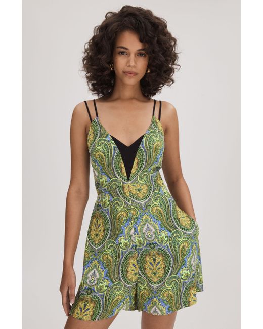 Florere Green Printed Dual Strap Playsuit, Lime