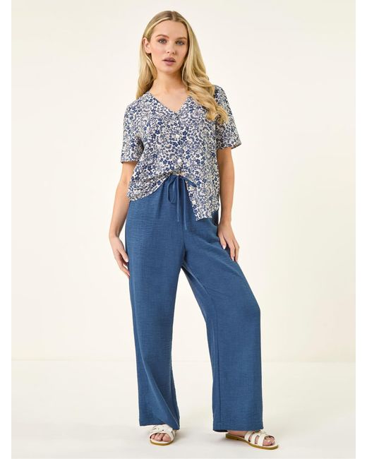 Roman Blue Petite Button Blouse