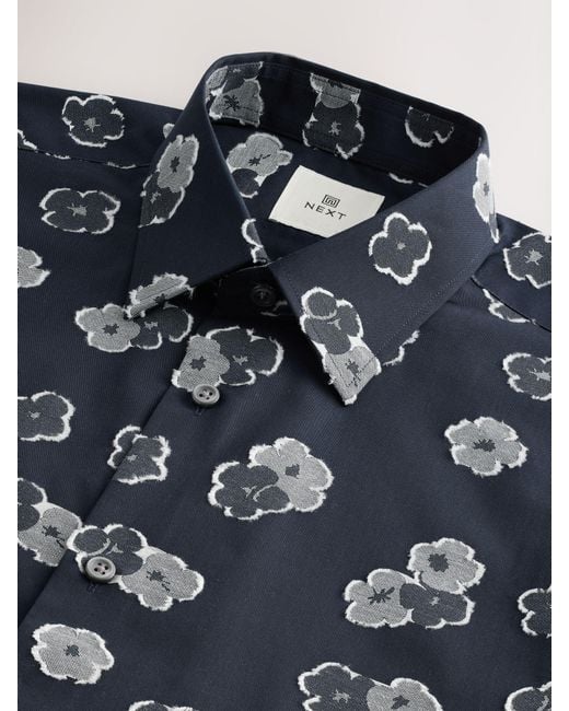 Next Blue Regular Fit Print Short Sleeve Shirt for men