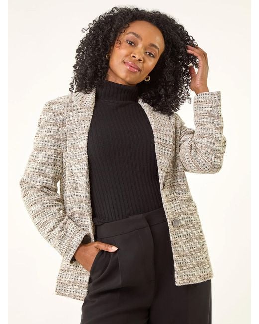 Roman Black Petite Collared Boucle Jacket