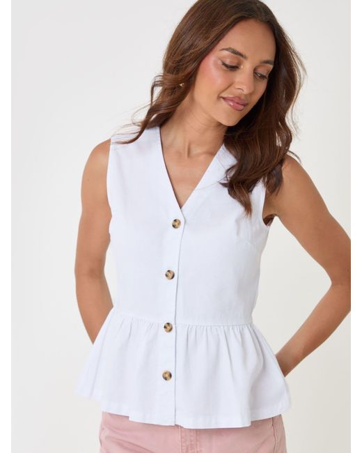 Threadbare White Denim Button Up Peplum Top