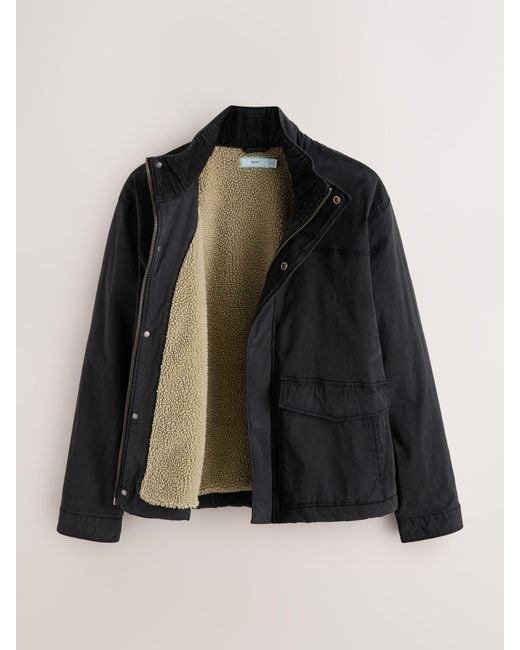 Next Black Cotton Borg Lined Shacket for men