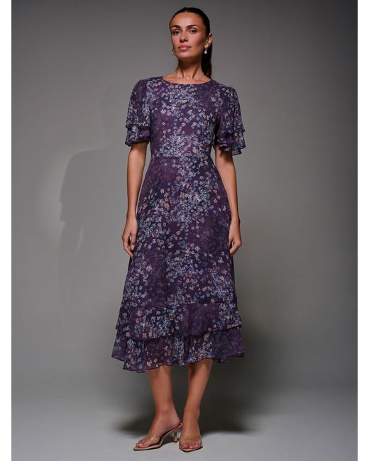 Jolie Moi Purple Frill Detail Chiffon Midaxi Dress