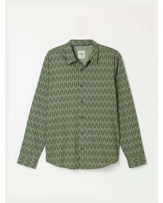 FatFace Green Fatface Long Sleeve Chambray Leaf Print Shirt for men
