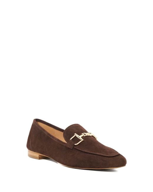 Dune Brown Leather Grained Branded Snaffle Trim Loafers