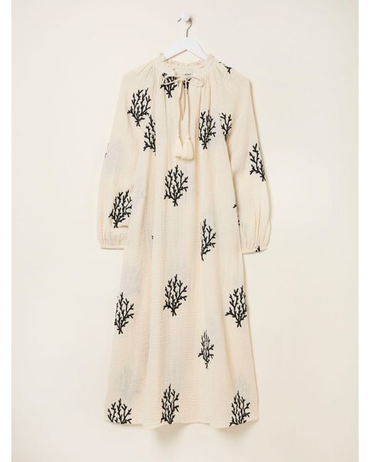FatFace Natural Fatface Beachwear Coral Embroidered Kaftan Dress