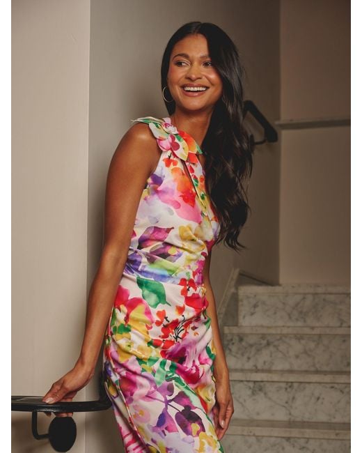 Adrianna Papell Brown Print One Shoulder Dress