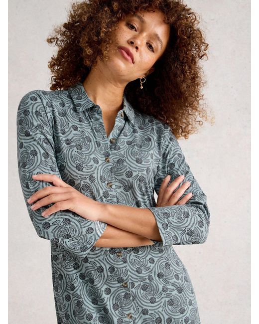 White Stuff Blue Rua Jersey Shirt Dress