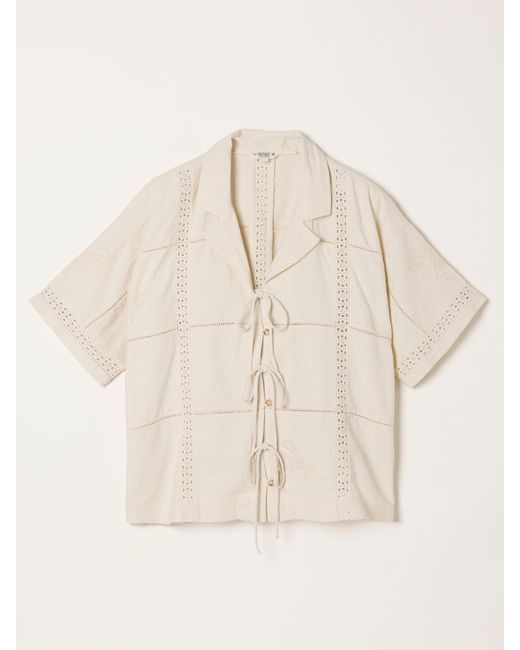 FatFace Natural Fatface Kara Petite Embroidered Linen Shirt