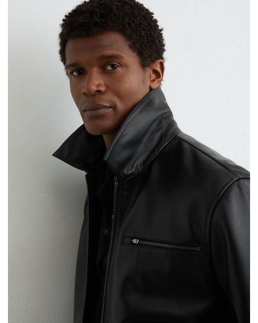 Reiss Black Strader Leather Zip-Through Jacket for men