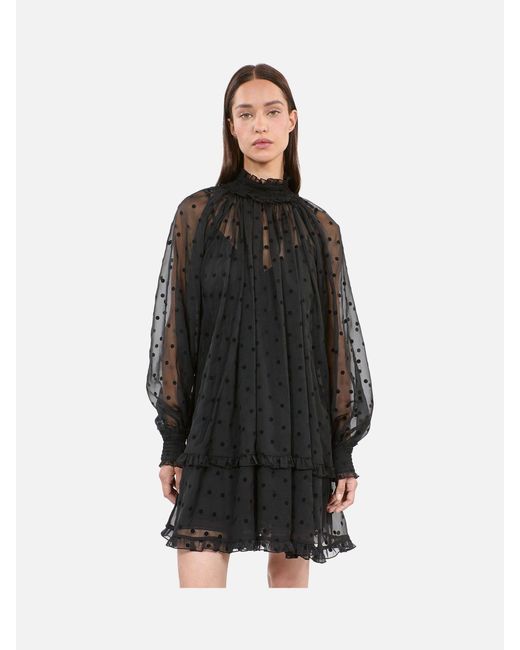 The Kooples Black Sheer High Neck Mini Dress