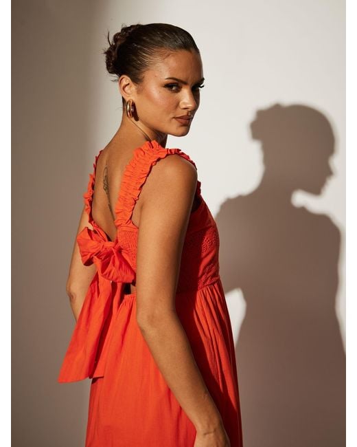 South Beach Red Palm Broderie Tie Back 100% Cotton Maxi Dress