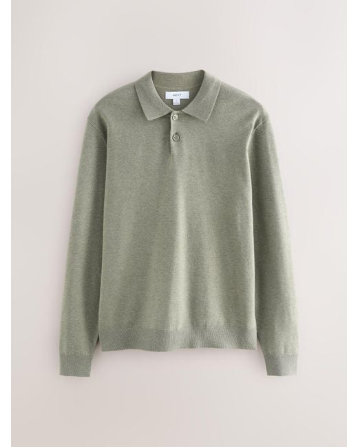 Next Gray Plain Regular Fit Essential Long Sleeve Knitted Polo Shirt for men