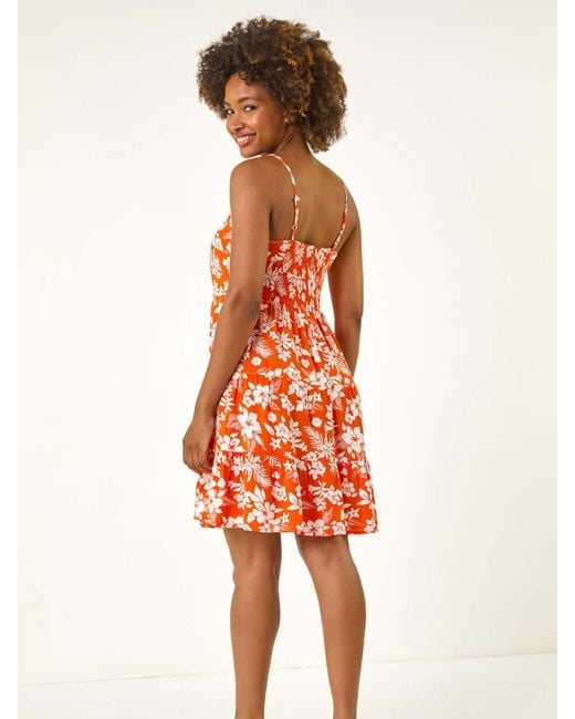 Roman Orange Floral Print Strappy Sundress