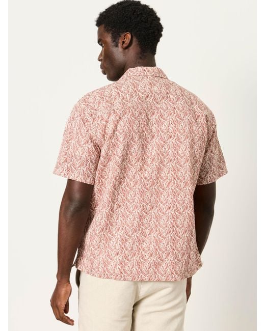 FatFace Natural Fatface Short Sleeve Relaxed Fit Linear Leaf Print Shirt for men