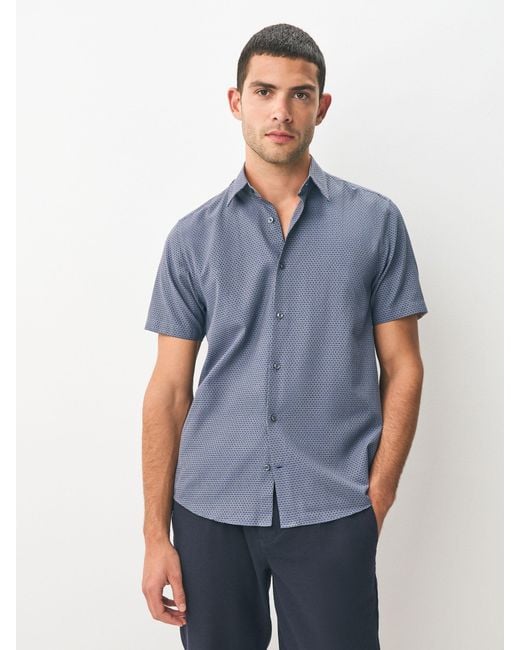 Next Blue Regular Fit Regular Fit Cotton Rich Trimmed Textured Short Sleeve Smart Shirt for men