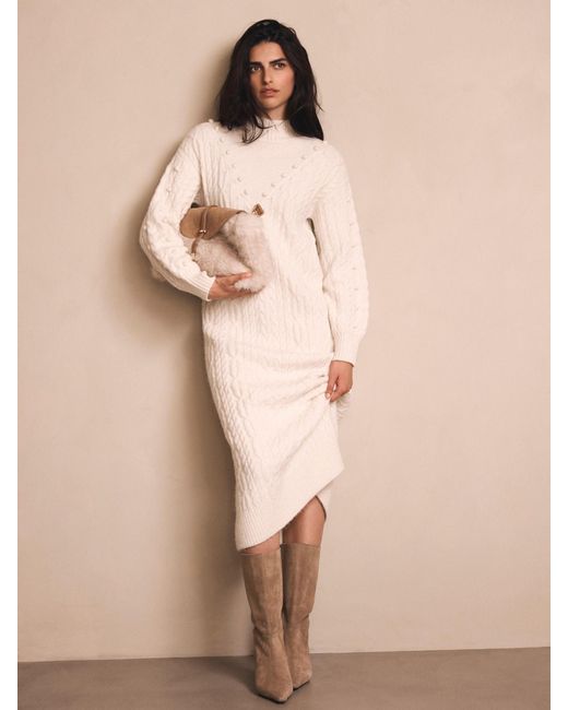 Mint Velvet White Bobble Detail Knitted Midi Dress