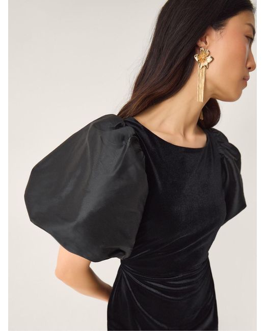 Monsoon Black Sadie Puff Sleeve Velvet Midi Dress