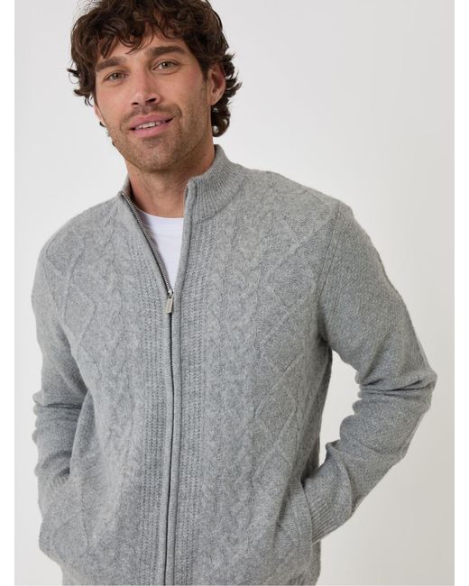 Threadbare Gray Cable Knit Zip Through Jumper for men