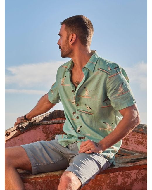 FatFace Green Fatface Short Sleeve Relaxed Fit Bird Print Shirt for men