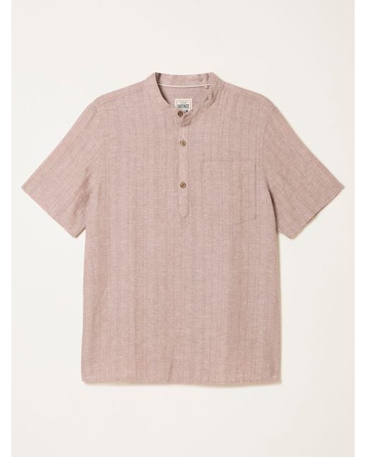 FatFace Natural Fatface Bugle Short Sleeve Grandad Popover Shirt for men