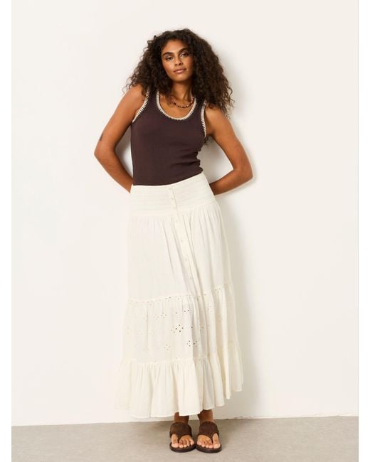 FatFace White Fatface Rhea Cutwork Maxi Skirt