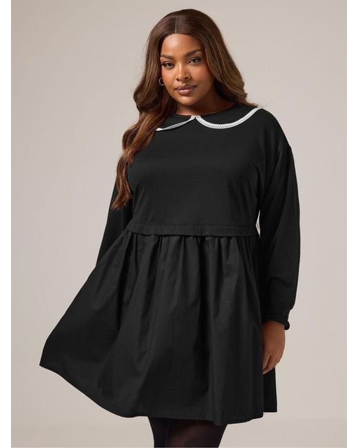 Yours Curve Women's Black Heavyweight Poplin Collar Sweater Dress