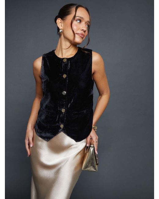 Threadbare Black Velvet Split Front Waistcoat