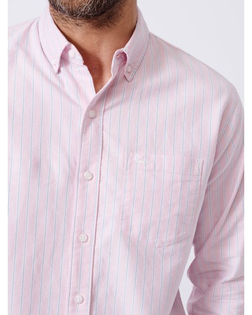 aubi Pink Aldridge Oxford Button Down Cotton Shirt for men