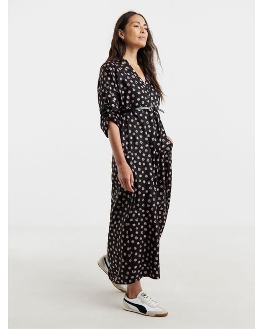 JD Williams Multicolor Collarless Placket 3/4 Sleeve Smock Dress