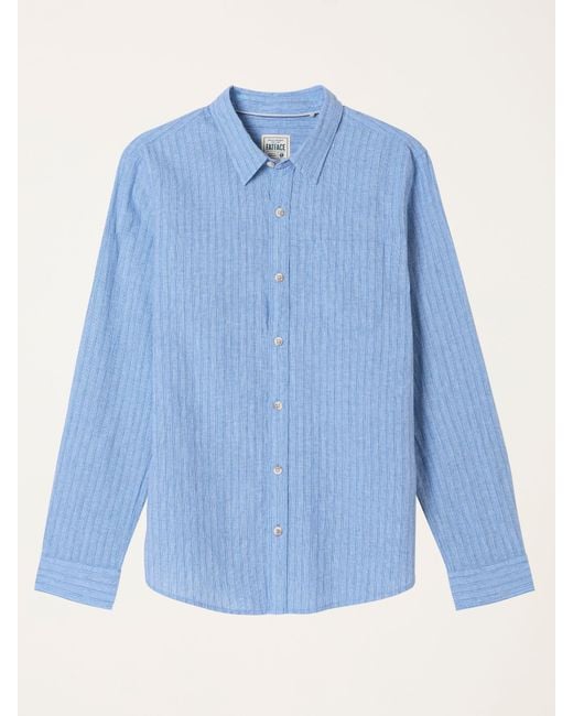 FatFace Blue Fatface Long Sleeve Linen Cotton Bugle Shirt for men
