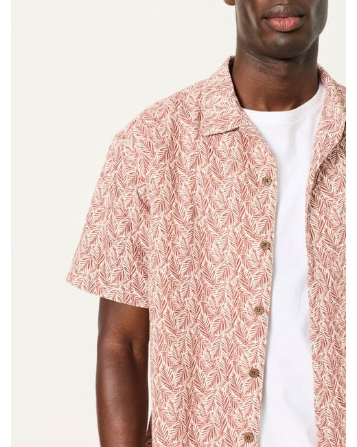 FatFace Natural Fatface Short Sleeve Relaxed Fit Linear Leaf Print Shirt for men