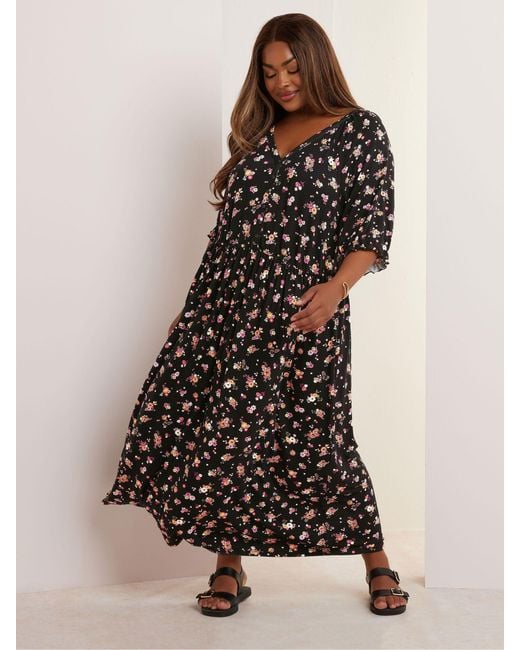 Yours Curve White Floral Print Tie Front Maxi Dress