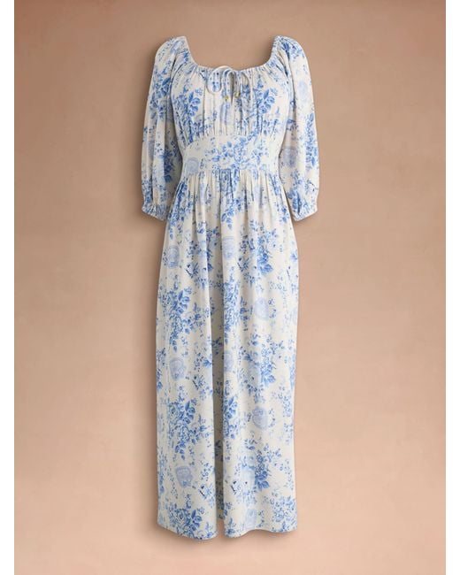 Cath Kidston Hackney Rose Floral Tie Waist Long Sleeve Dress in Blue | Lyst