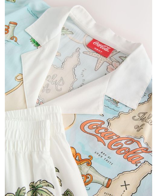 Next White Light Coca Cola Button Through Short Pyjamas Set