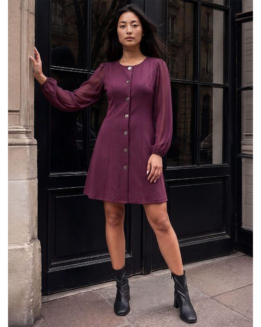 Roman Purple Petite Button Dress