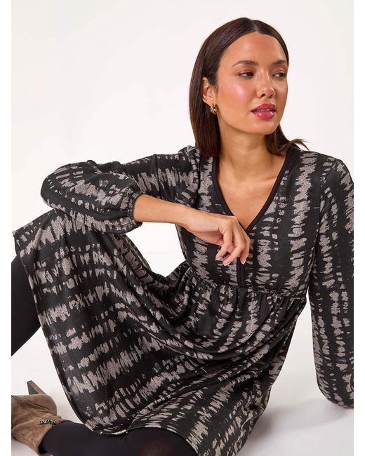 Roman Women's Black Abstract Print Soft Knit Dress Roman Women's Black Abstract Print Soft Knit Dress