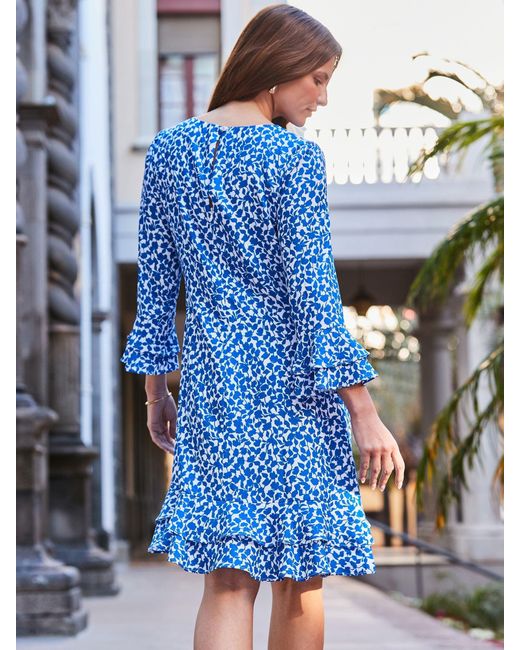 Sosandar Blue Ditsy Floral Print Ruffle Hem Shift Dress