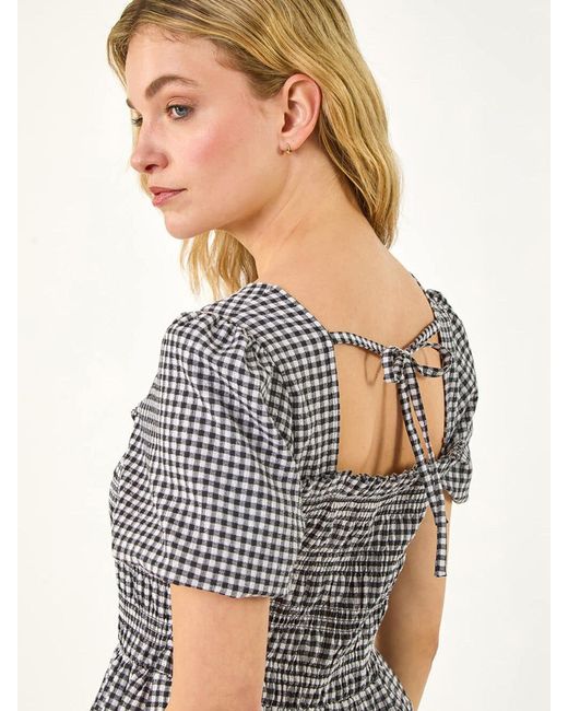 Roman Gray Gingham Shirred Top