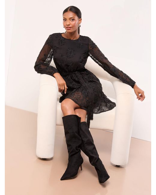 Lipsy Black Petite Mini Long Sleeved Burnout Shift Dress