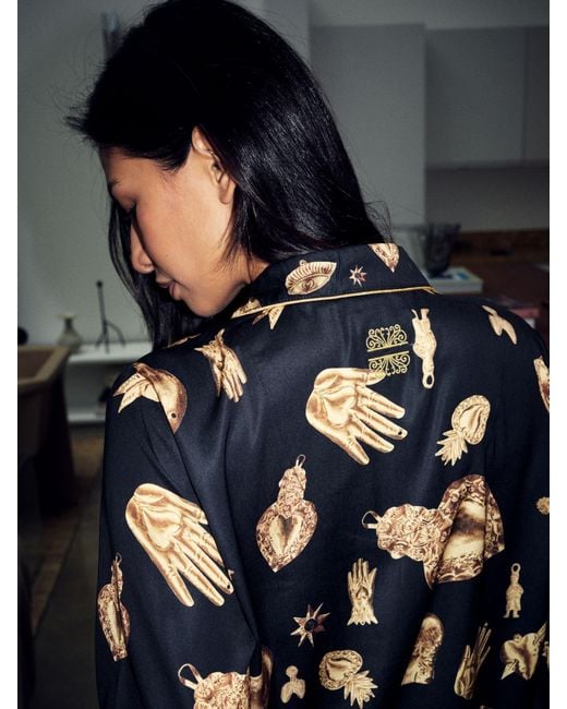 Never Fully Dressed Metallic Charm Satin Button Through Pyjamas