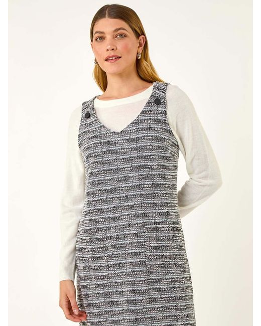 Roman Gray Textured A-Line Pocket Dress