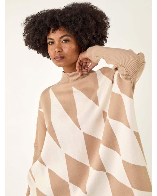 Roman Blue Geometric Plaid Knit Poncho