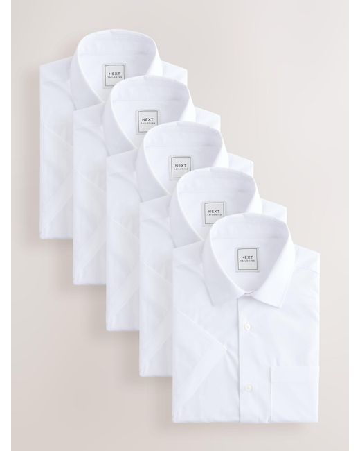 Next White Regular Fit Short Sleeve Easy Care Formal Smart Shirts 5 Pack for men