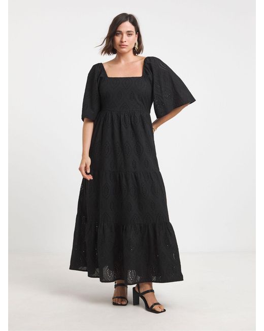 Simply Be Black 100% Cotton Bardot Broderie Maxi Dress