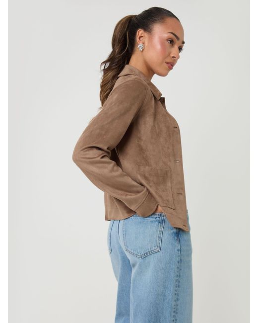 Threadbare Blue Cropped Button Up Suedette Shacket